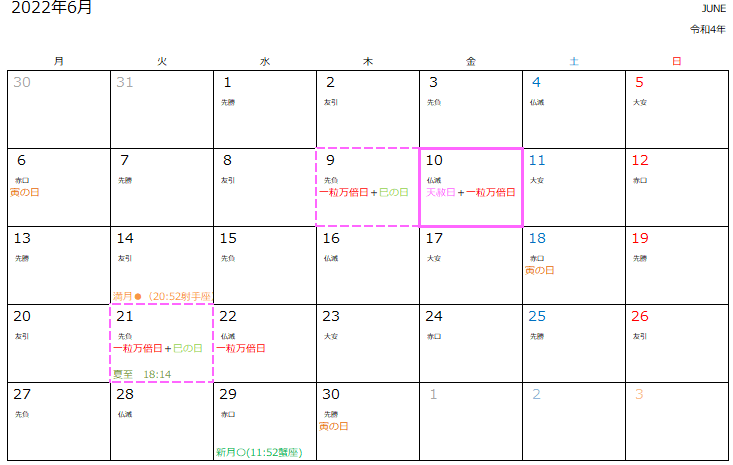 ６月開運カレンダー